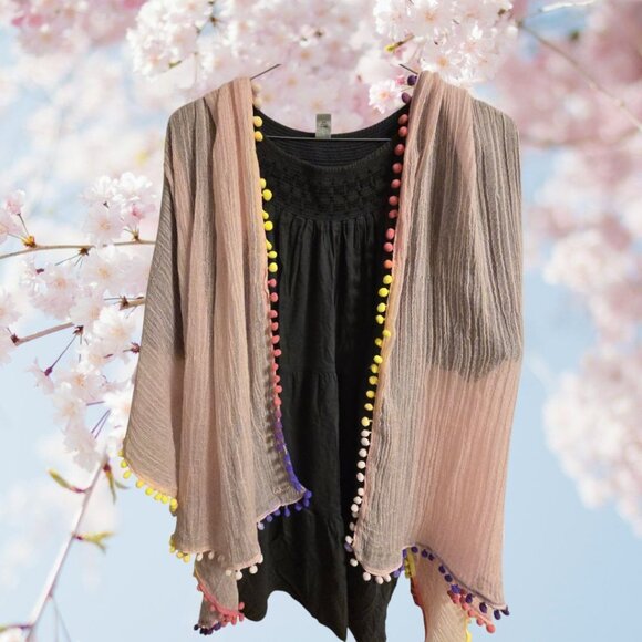 Echo New York Bloomingdales Exclusive Pink Scarf With Multicolor Pom-Pom Trim - Picture 3 of 9